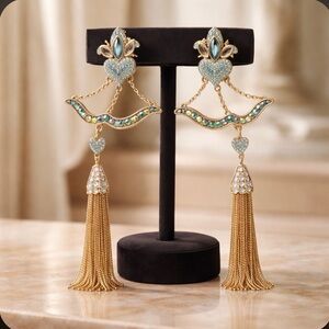 Heidi Daus Gold and Blue Tassel Earrings